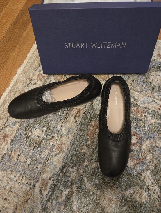 Stuart Weitzman Shoes - Stuart Weitzman Gina Stretch Leather Ballet Flats In Jet Black Spain 38 7.5